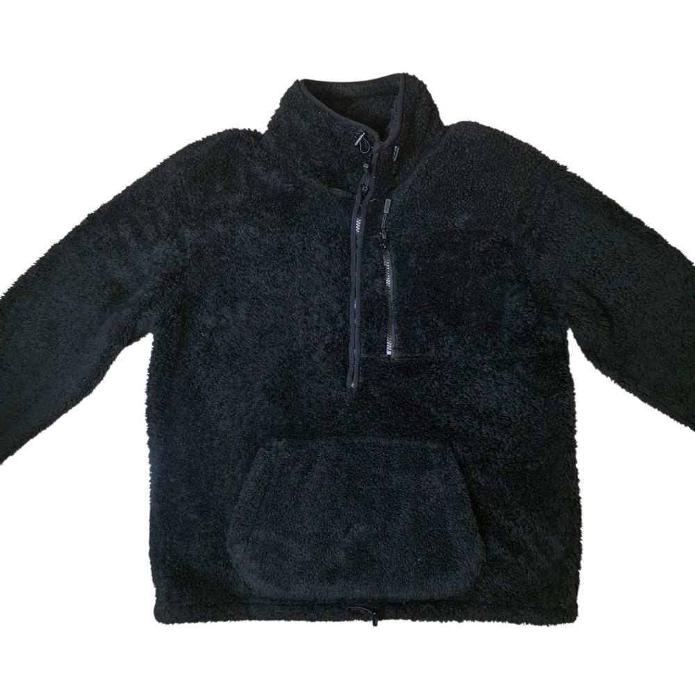 PINK Victoria's Secret Black Sherpa Fleece Half Zip Pullover Women's M Cozy Soft
